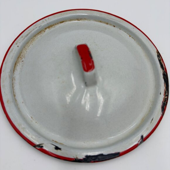 Vintage Enamelware Metal Lid Red Rim 8" Diameter Rustic Farmhouse Style Lid Only - Picture 1 of 6
